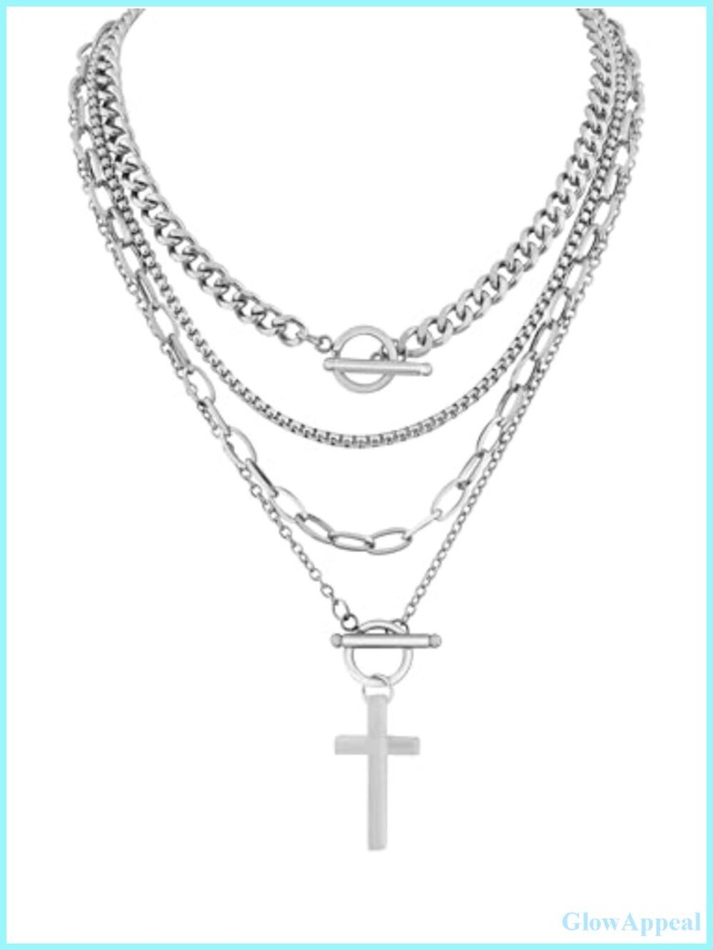 Gothic Layered Cross Choker Necklace Stainless Steel Punk Grunge Jewelry